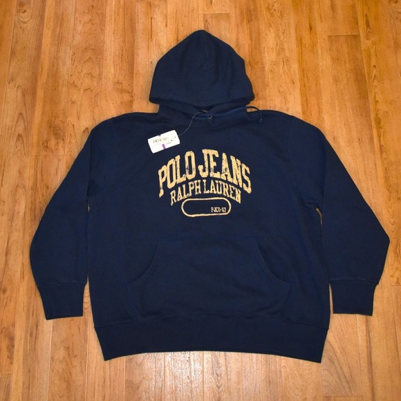 Polo Jeans Co. Ralph Lauren Other - Polo Jeans Ralph Lauren Hoodie Mens 2XL Navy Blue New Distressed Graphic Logo